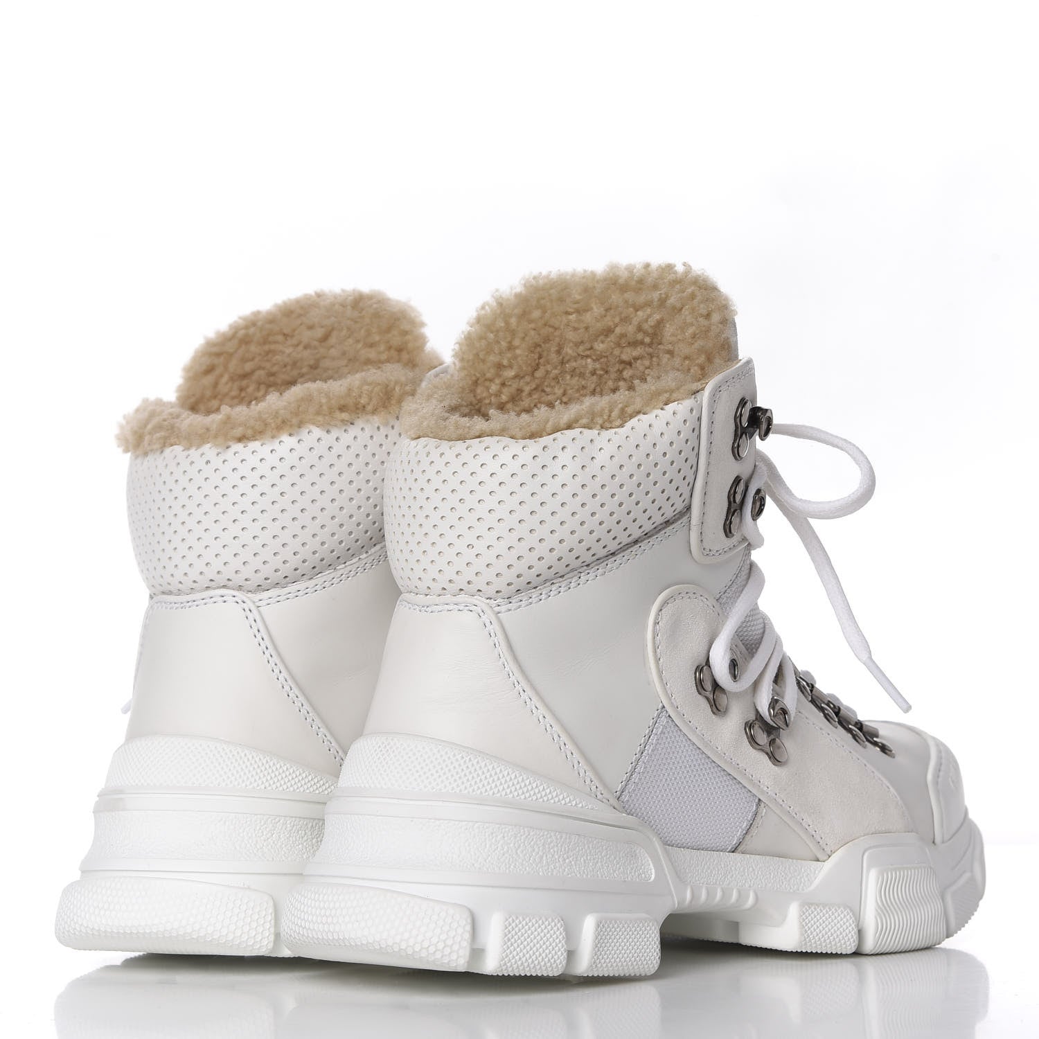 Gucci X SEGA Calfskin Suede Shearling Technical Canvas Womens Flashtrek High-Top Sneakers 36 Great White 4 of 9