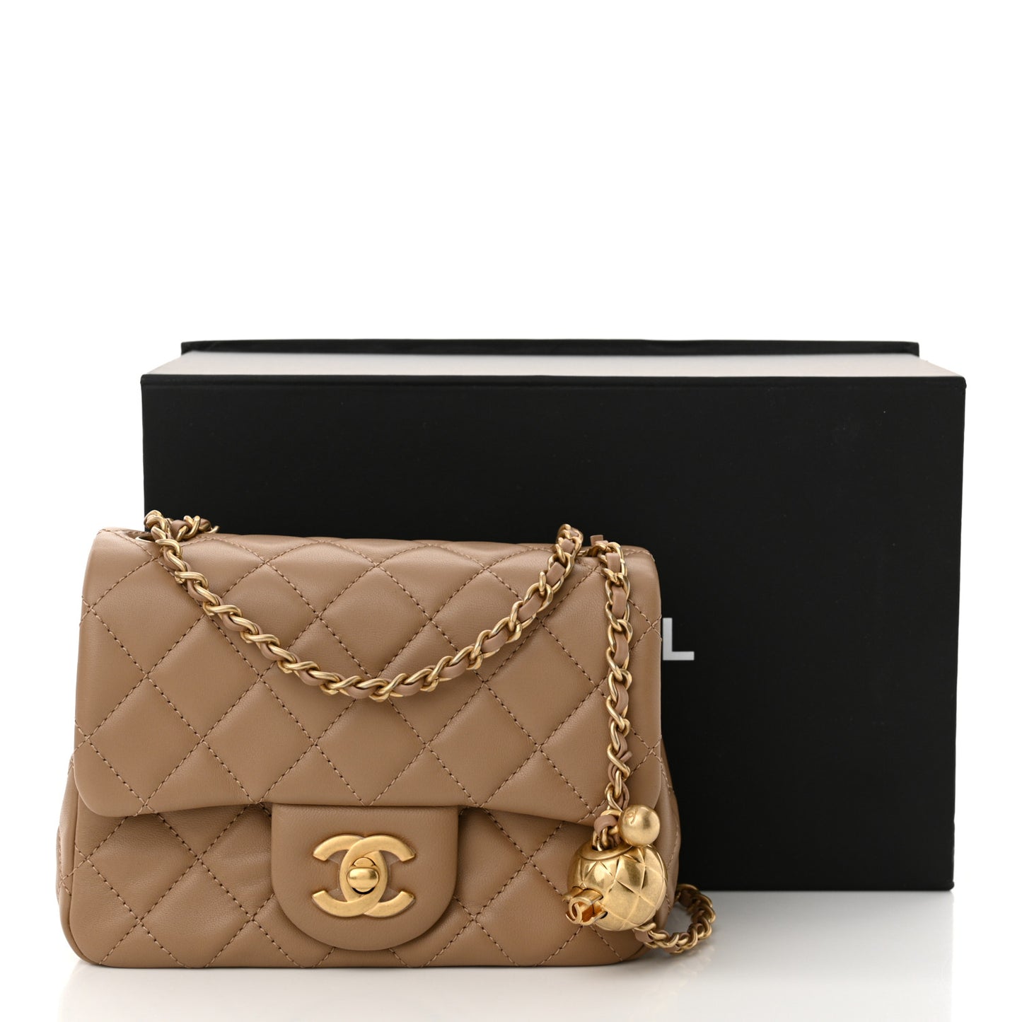 Lambskin Quilted Mini Pearl Crush Flap Dark Beige