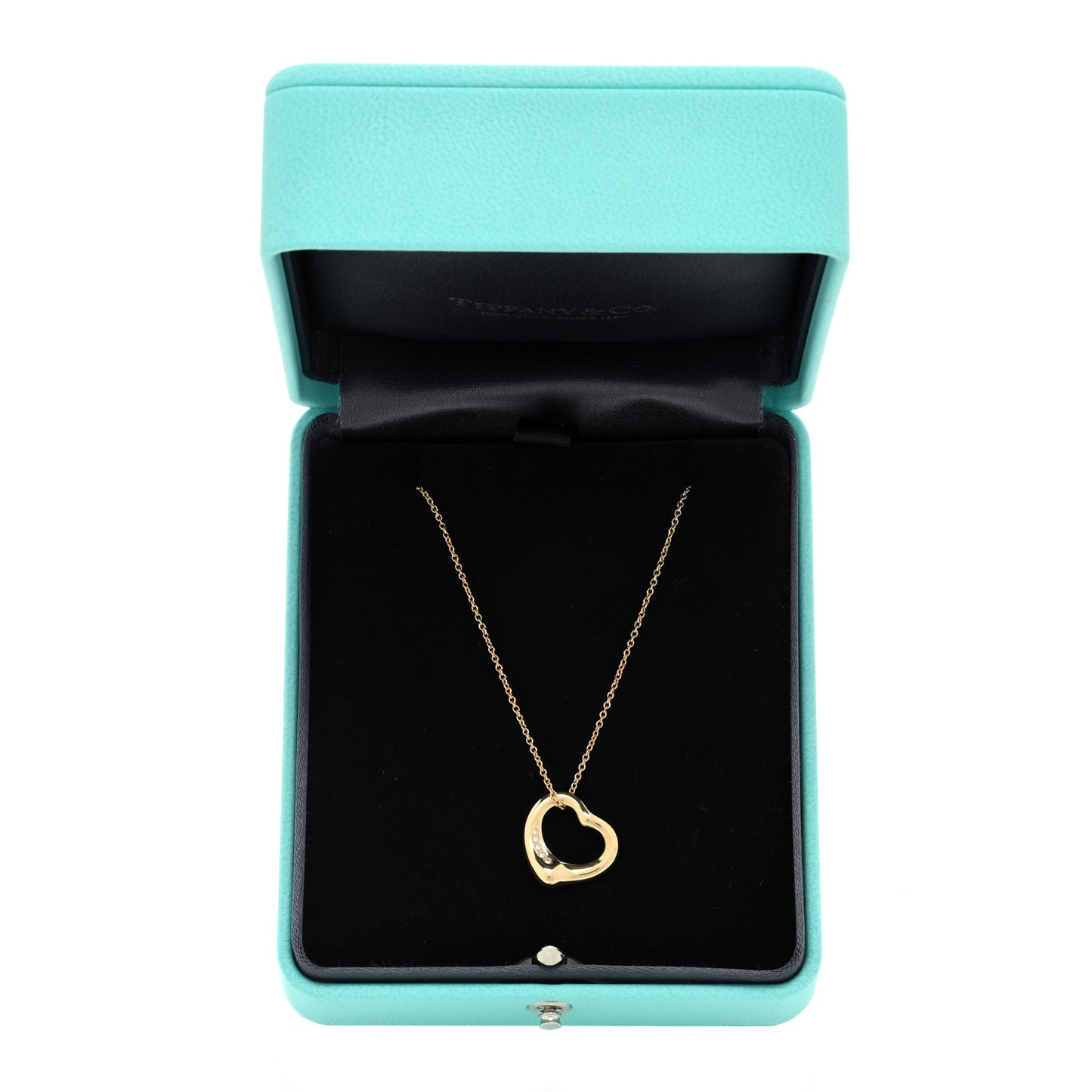 18K Yellow Gold Diamond 16mm Elsa Peretti Open Heart Pendant Necklace