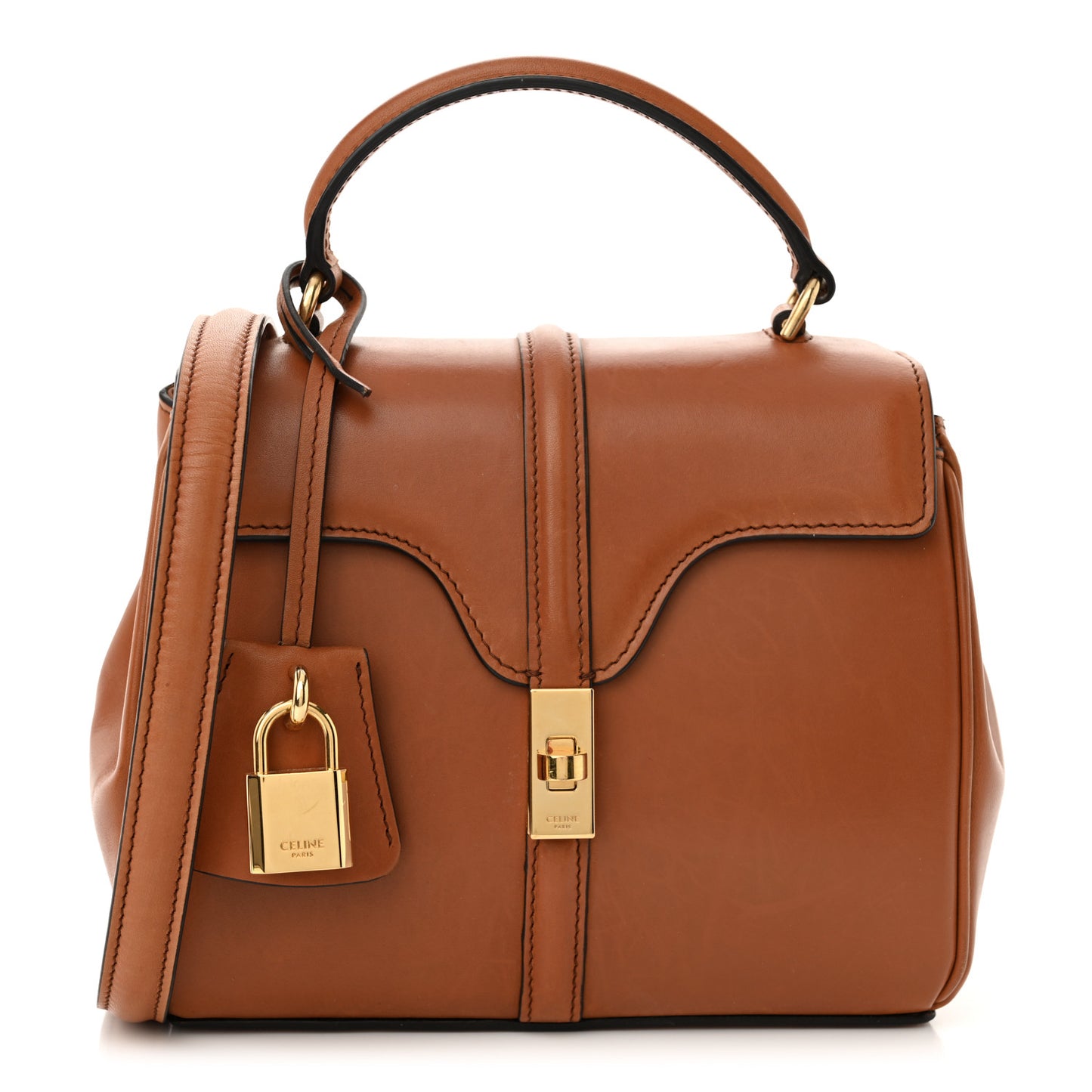Satinated Calfskin Mini 16 Top Handle Bag Tan