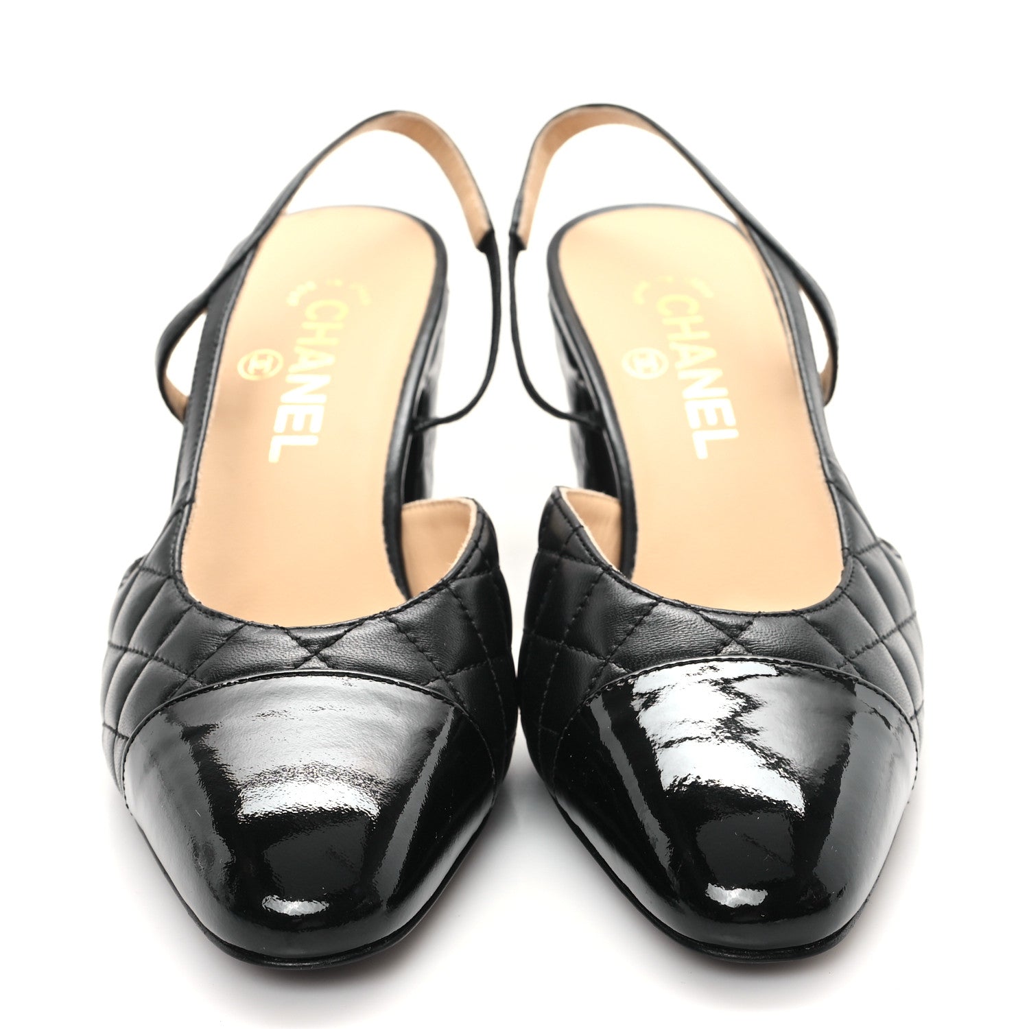 Chanel Lambskin Patent Calfskin Quilted Cap Toe CC Slingback Pumps 39 Black 3 of 9