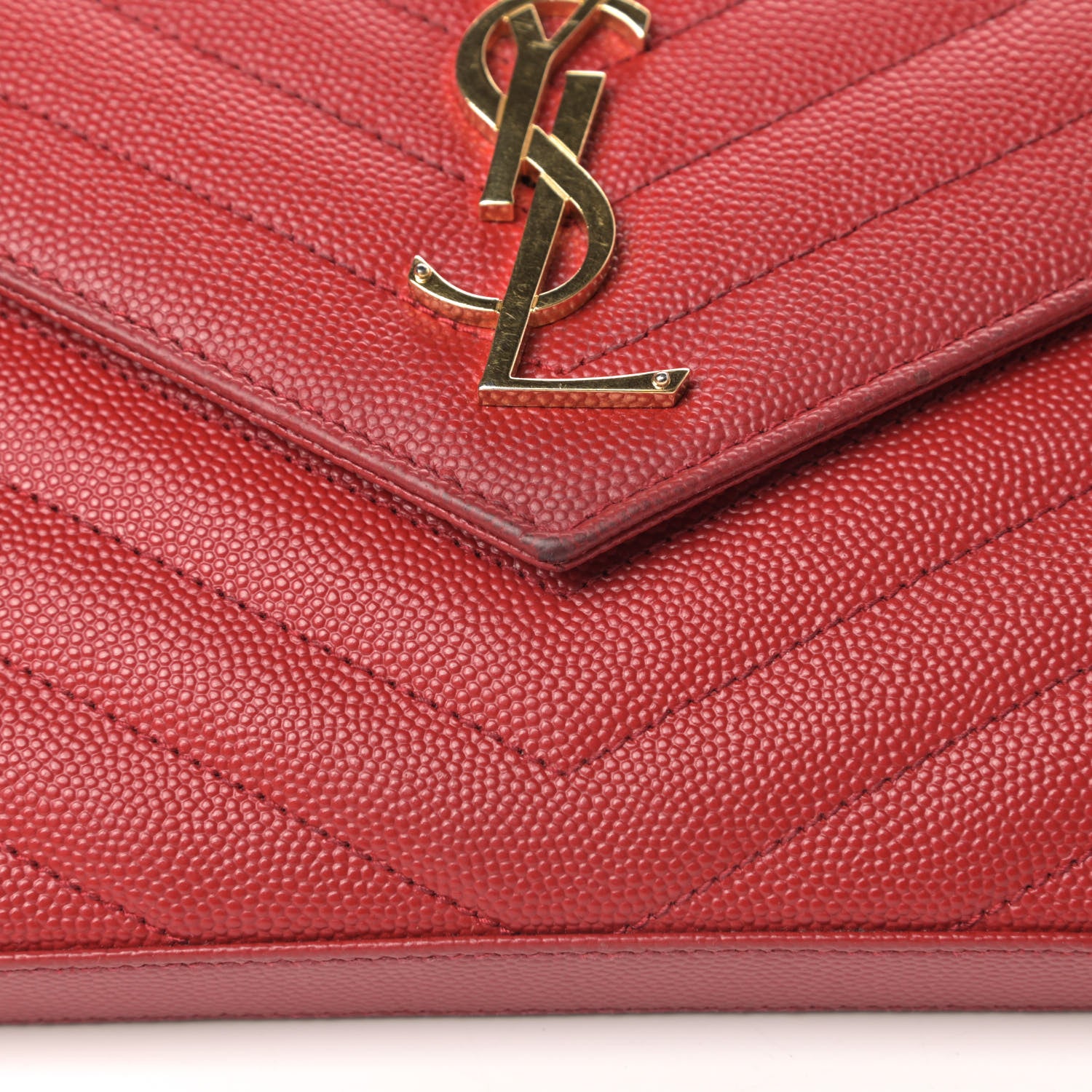 Saint Laurent Grain De Poudre Matelasse Chevron Monogram Chain Wallet New Red 6 of 7