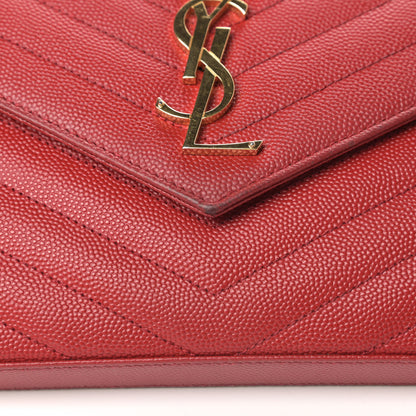 Saint Laurent Grain De Poudre Matelasse Chevron Monogram Chain Wallet New Red 6 of 7