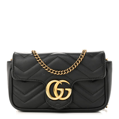 Gucci Calfskin Matelasse Super Mini GG Marmont Shoulder Bag Black 1 of 12