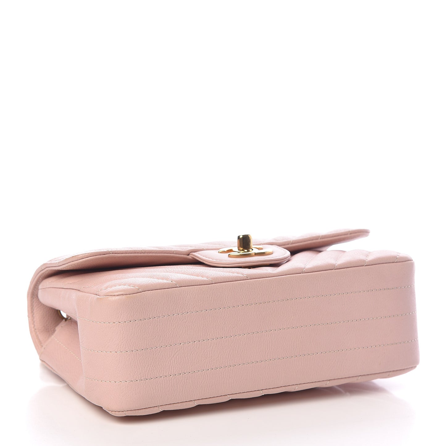 Calfskin Chevron Quilted Mini Rectangular Flap Light Pink