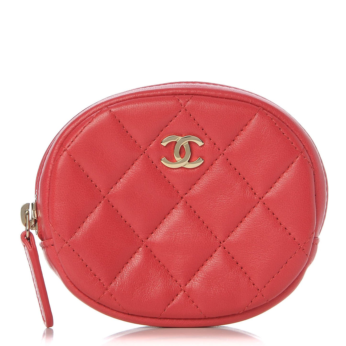 Lambskin Quilted Zip Around Classic Coin Purse Red