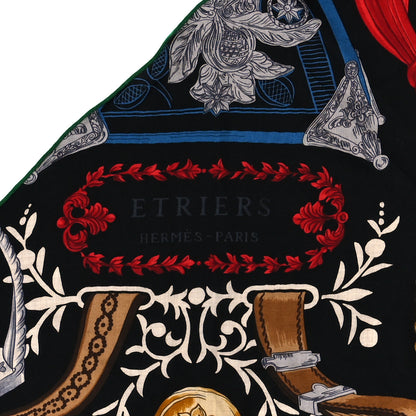 Hermes Silk Etriers Remix Application Coeur Giant Triangle Scarf Vert Black Multicolor 2 of 3