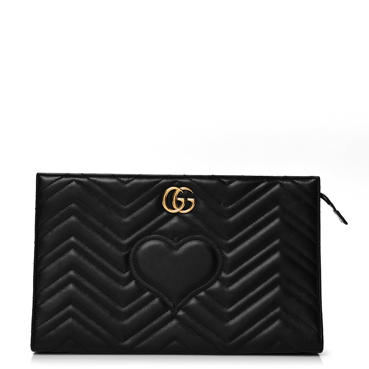 Calfskin Matelasse Chevron Heart GG Marmont Clutch Black