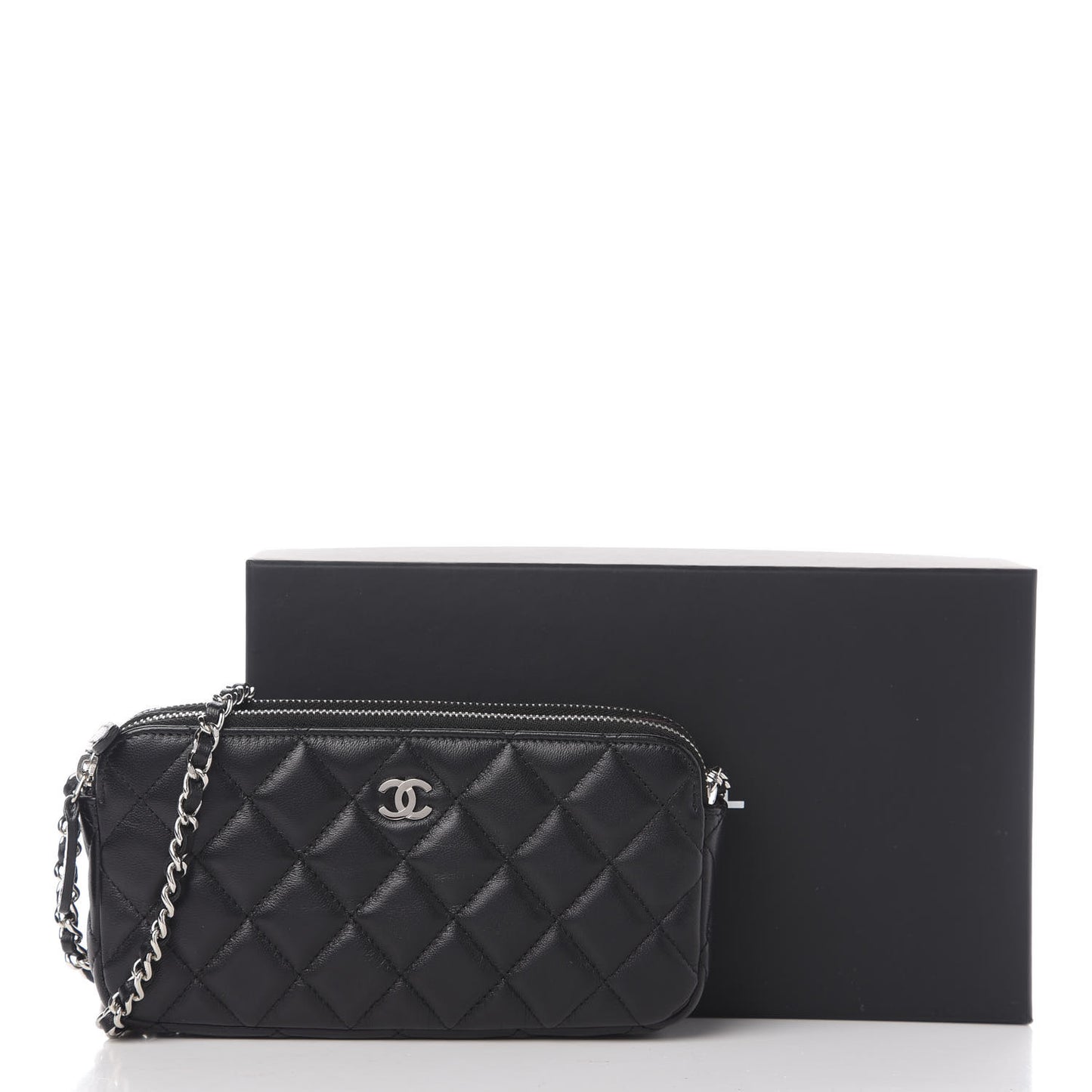 Quilted Small Clutch With Chain Black