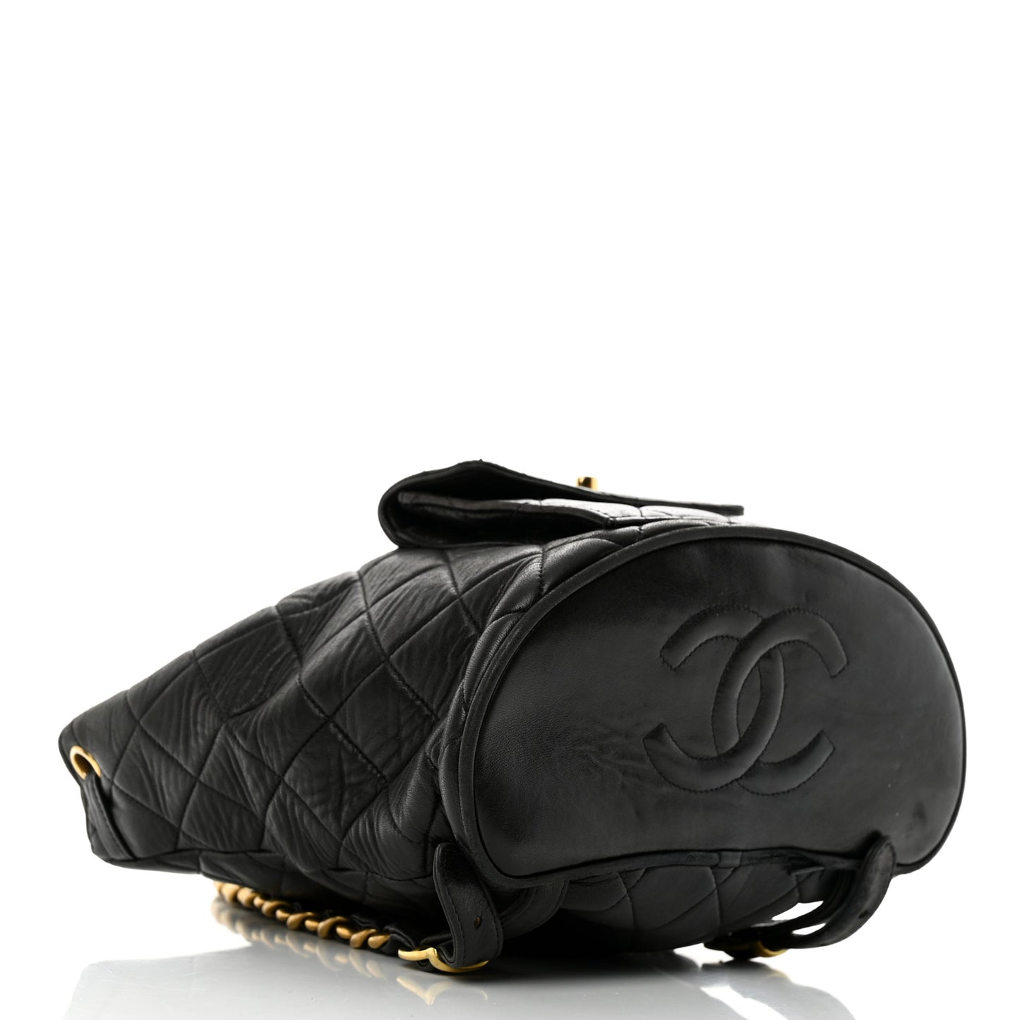 Lambskin Quilted Drawstring Backpack Black