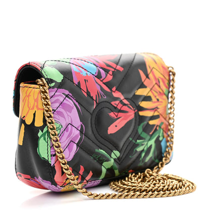 Gucci X KEN SCOTT Calfskin Matelasse Floral Print Super Mini GG Marmont Shoulder Bag Black 3 of 9