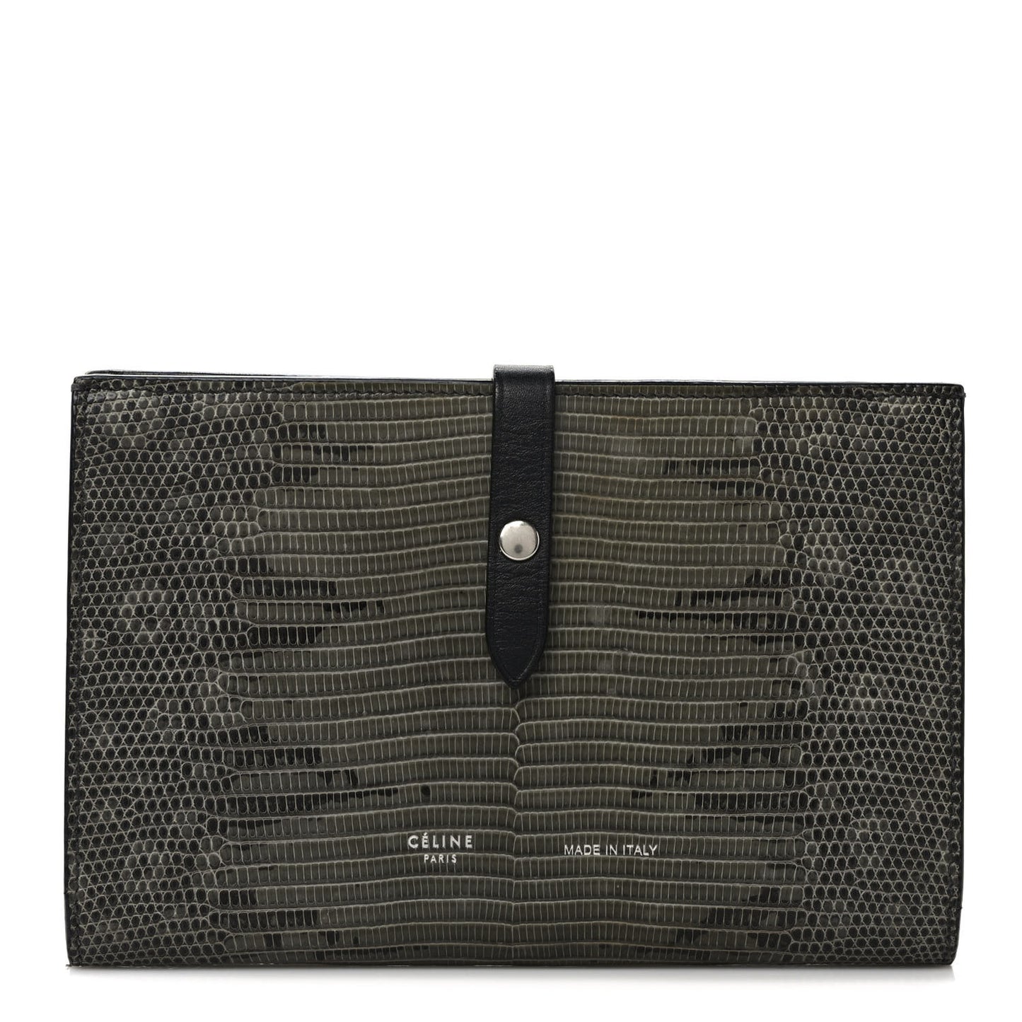 Lizard Calfskin Large Multifunction Strap Wallet Black