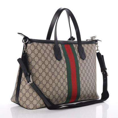 Gucci GG Supreme Monogram Web Medium Zippered Tote Beige Black 4 of 8