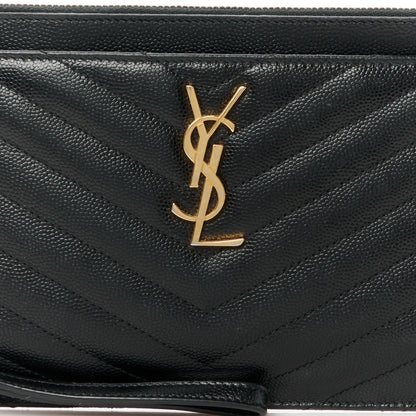 Saint Laurent Grain De Poudre Chevron Monogram Large Bill Pouch Black 10 of 12