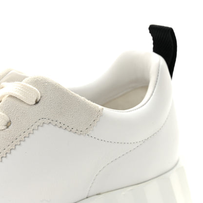 Hermes Calfskin Suede Goatskin Bouncing Sneakers 38 White Black 11 of 12