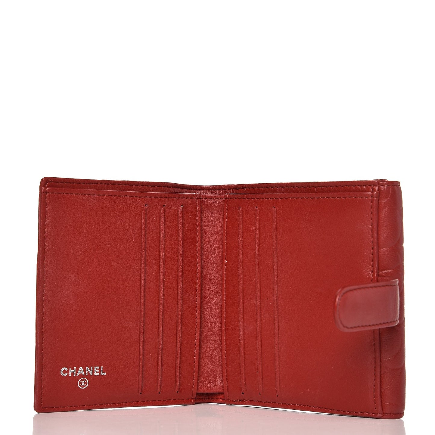 Lambskin Camellia Embossed French Wallet Dark Red
