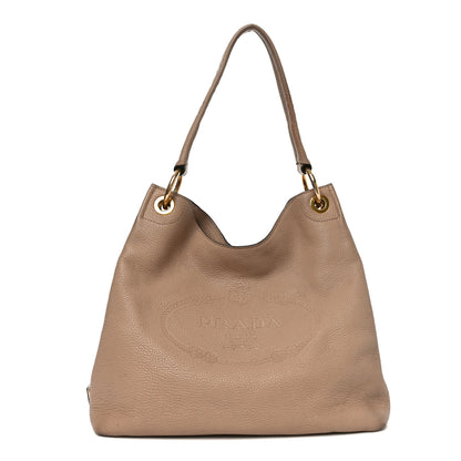 Prada Vitello Phenix Embossed Logo Hobo Caramel 1 of 10