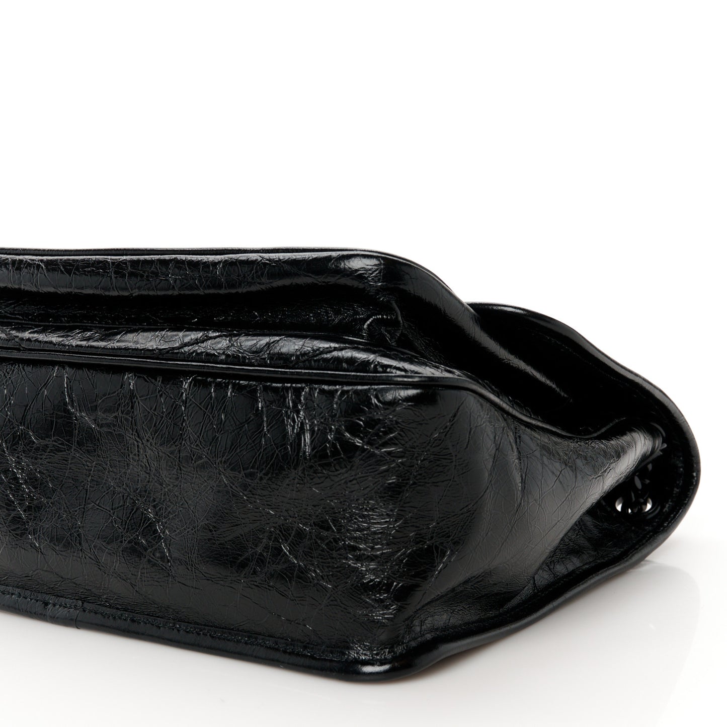 Crinkled Calfskin Matelasse Monogram Medium Niki Chain Satchel Black