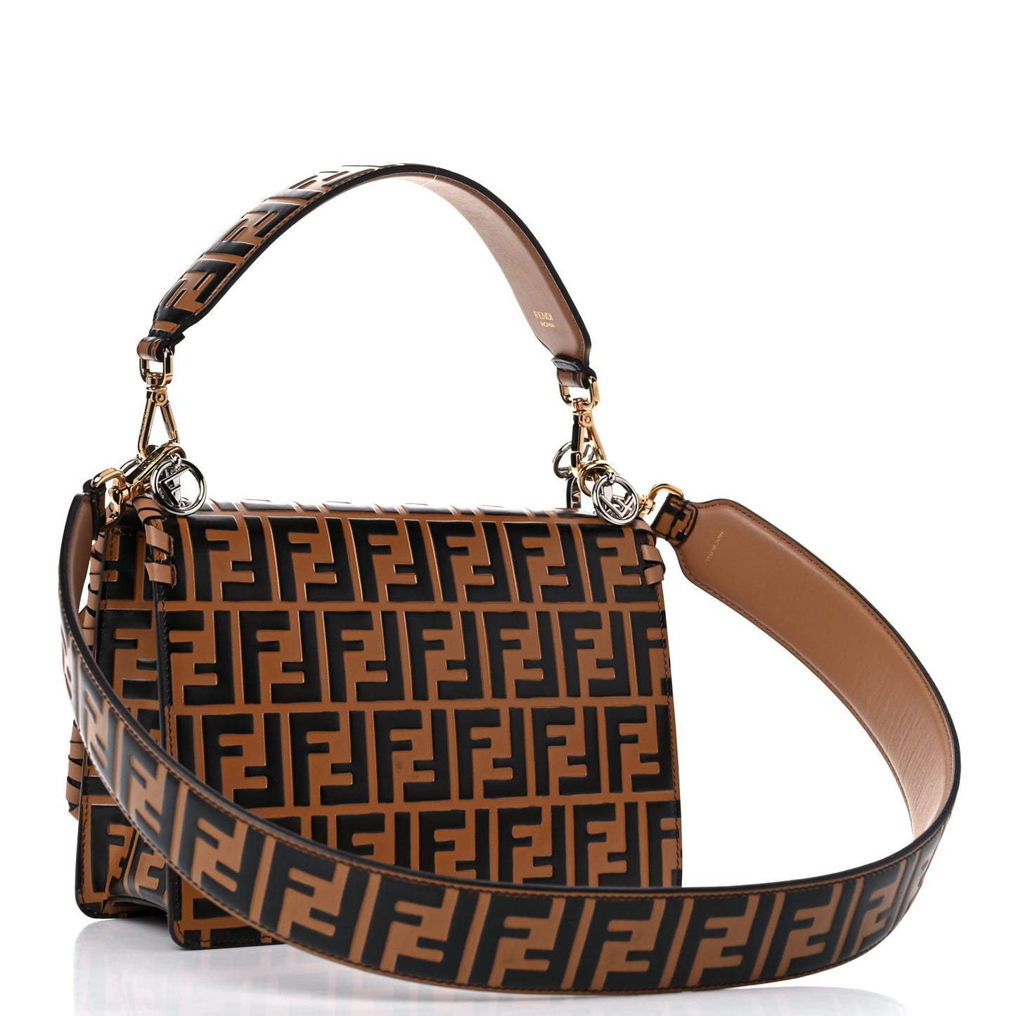 Vitello Century F is Fendi Whipstitch Threads FF Embossed Kan I Shoulder Bag Tobacco Orzo