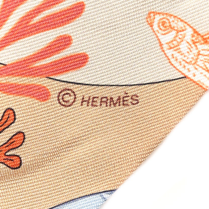 Hermes Silk Precious Paradise Twilly Beige Doré Orange Gris Bleu 4 of 4