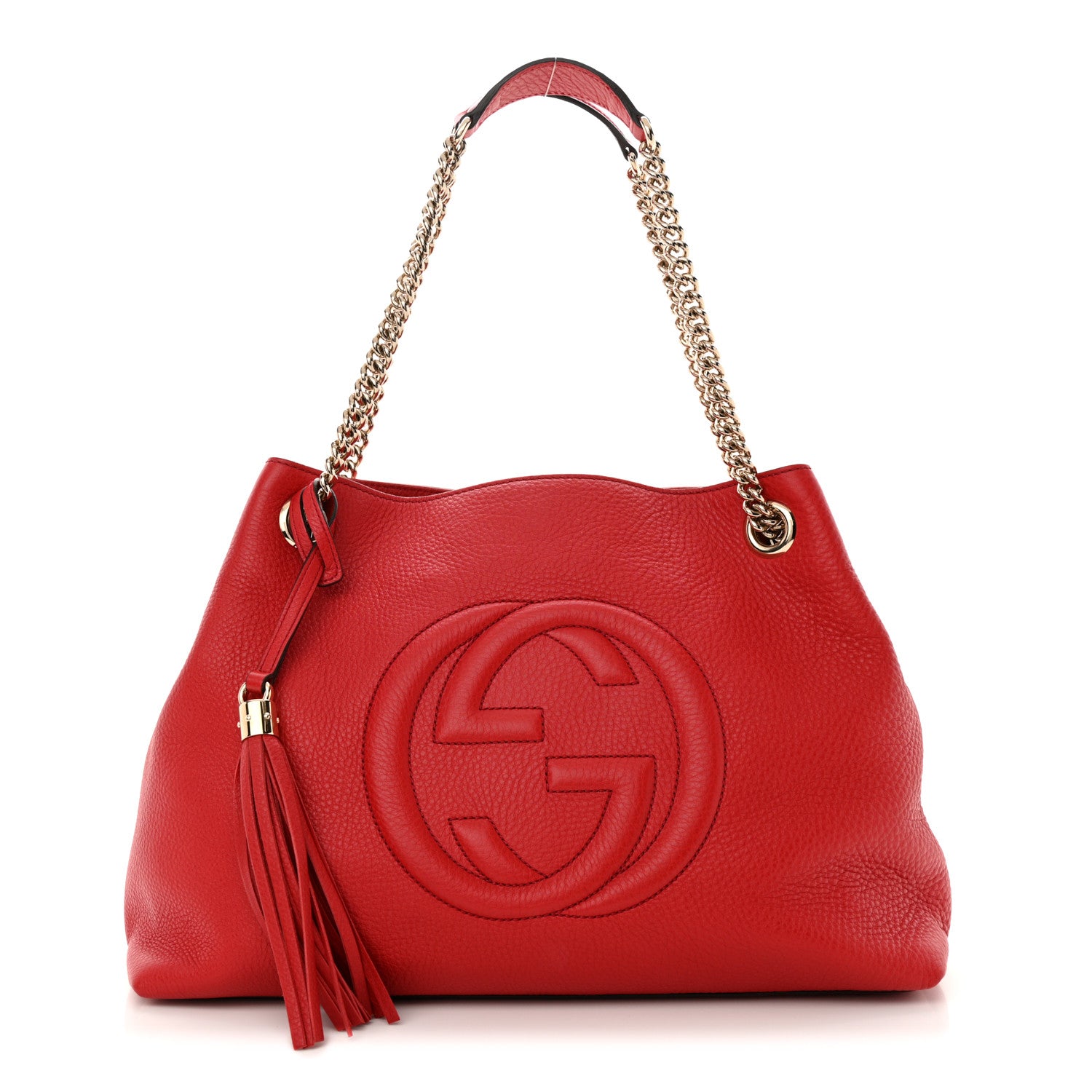 Gucci Pebbled Calfskin Medium Soho Chain Shoulder Bag Tabasco Red 1 of 10