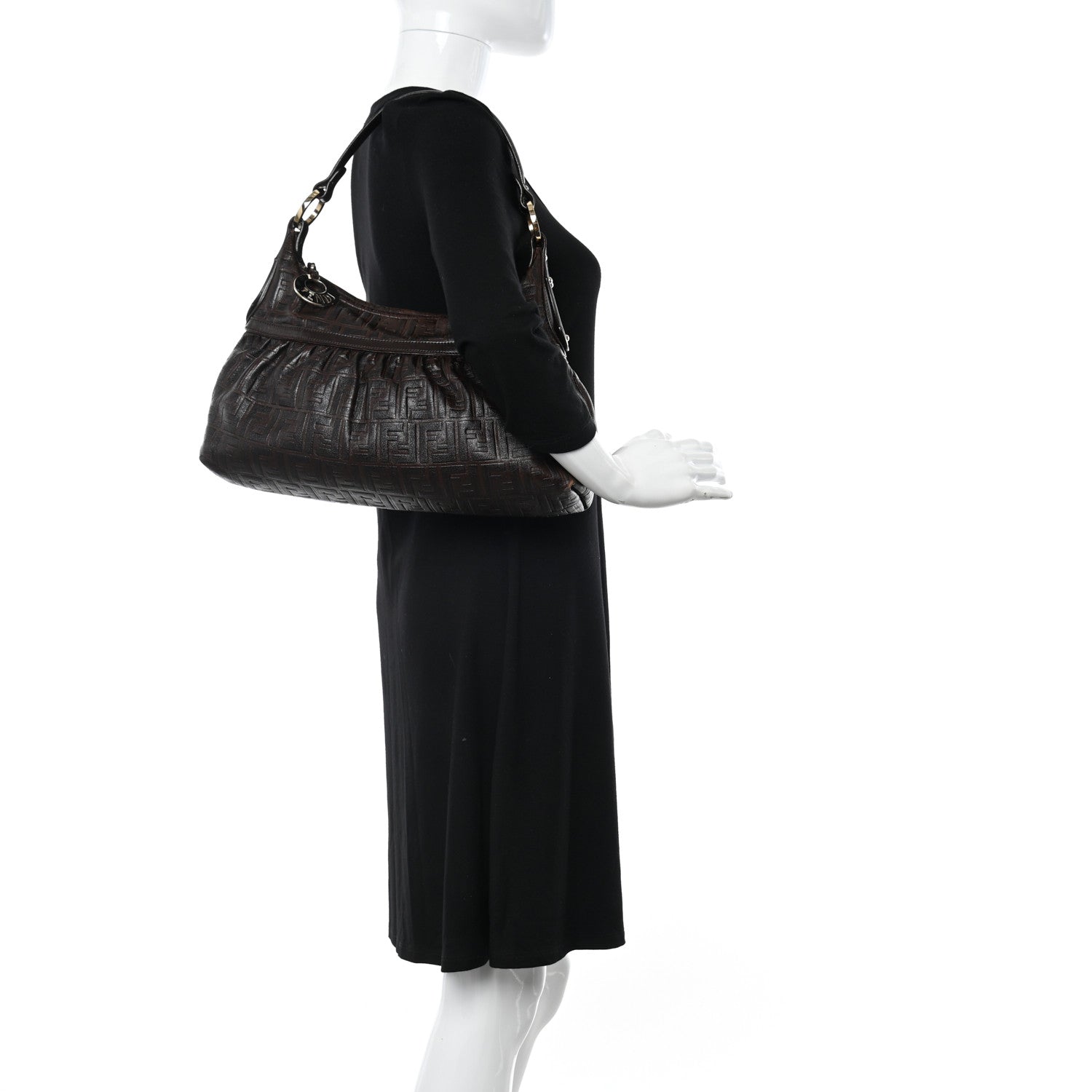 Fendi Vitello FF Embossed Chef Hobo Brown 2 of 13