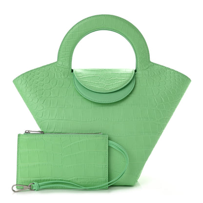 Bottega Veneta Calfskin Crocodile Embossed Ring Top Handle Tote Bag Green 1 of 10