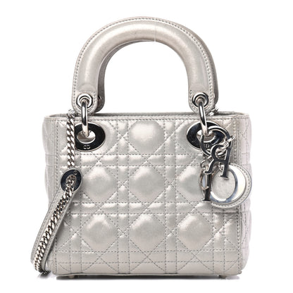 Christian Dior Metallic Lambskin Cannage Mini Lady Dior Grey 1 of 4