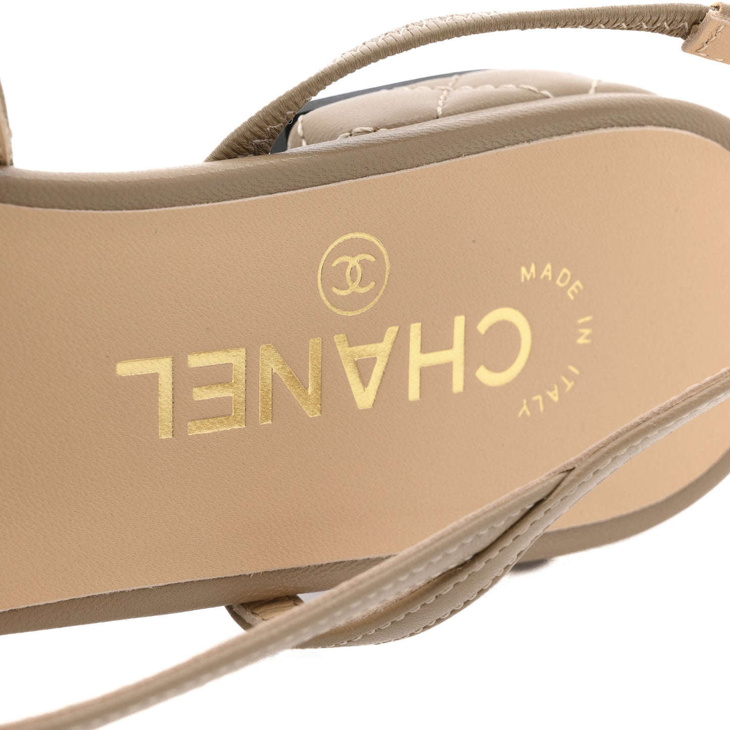 Lambskin Patent Cap Toe CC Slingback Flats 38.5 Beige Black