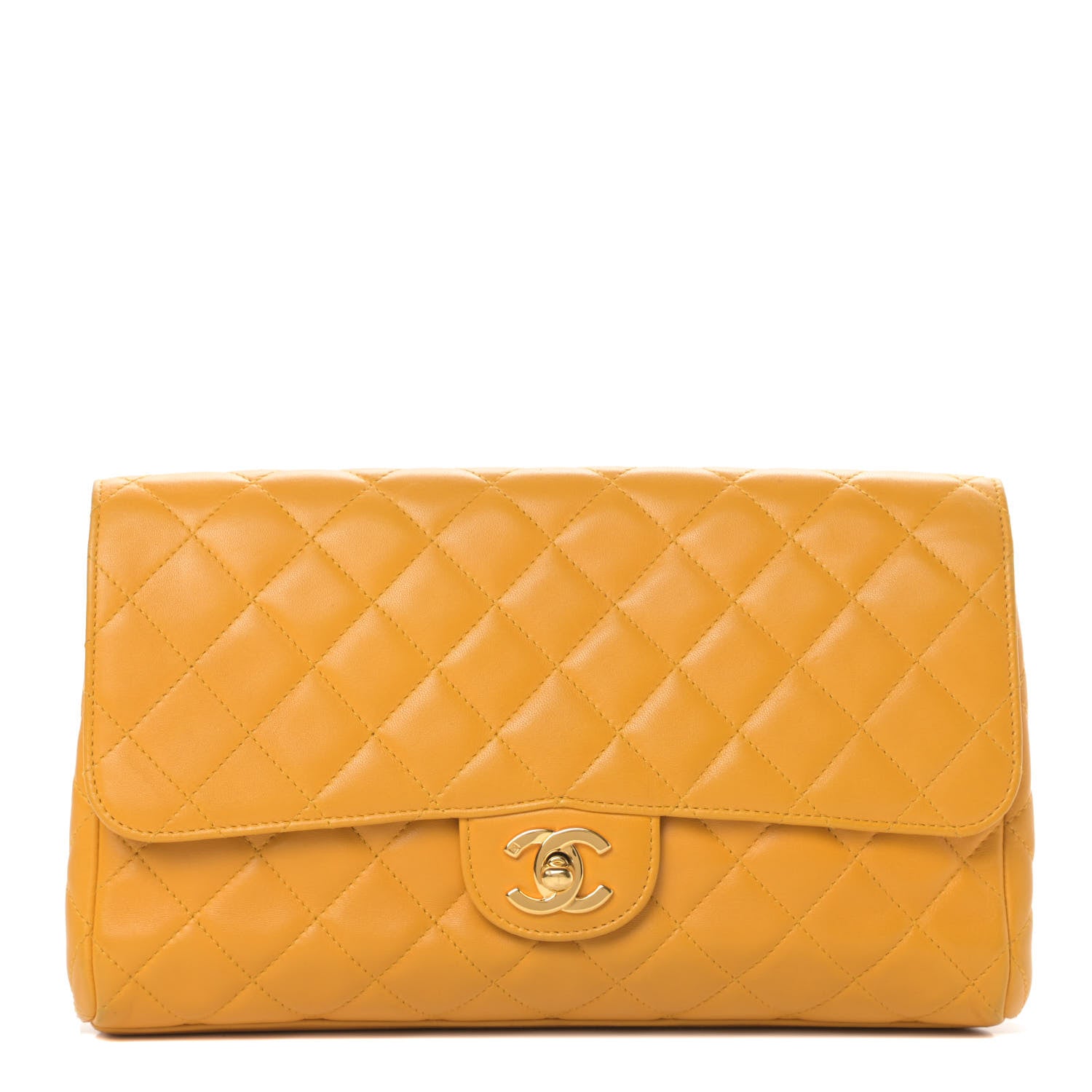 Chanel Lambskin Quilted Flap Clutch Yellow 1 of 12