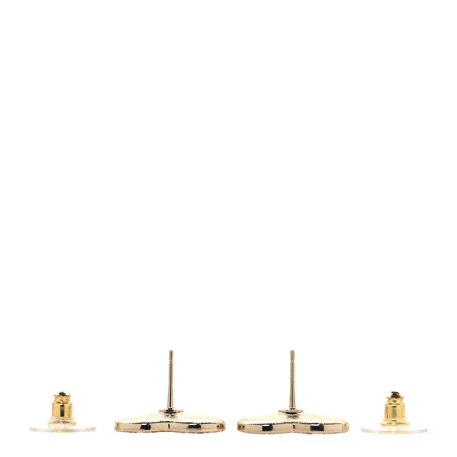 Chanel Crystal CC Resin Heart Earrings Gold Pink White 3 of 5