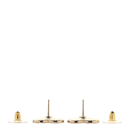 Chanel Crystal CC Resin Heart Earrings Gold Pink White 3 of 5