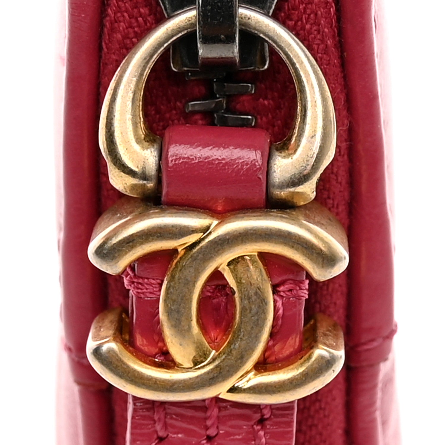 Chanel Aged Calfskin Quilted Gabrielle Zip Around Coin Purse Wallet Dark Pink 8 of 9