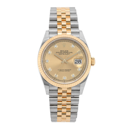 Rolex Stainless Steel 18K Yellow Gold Diamond 36mm Oyster Perpetual Datejust Watch Champagne 126233 1 of 5