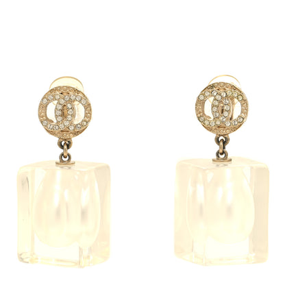 Chanel Crystal Lucite Pearl CC Drop Earrings Gold 1 of 4