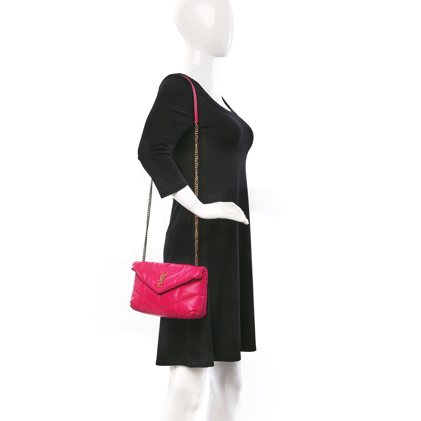 Lambskin Quilted Toy Loulou Puffer Monogram Chain Satchel Bubblegum