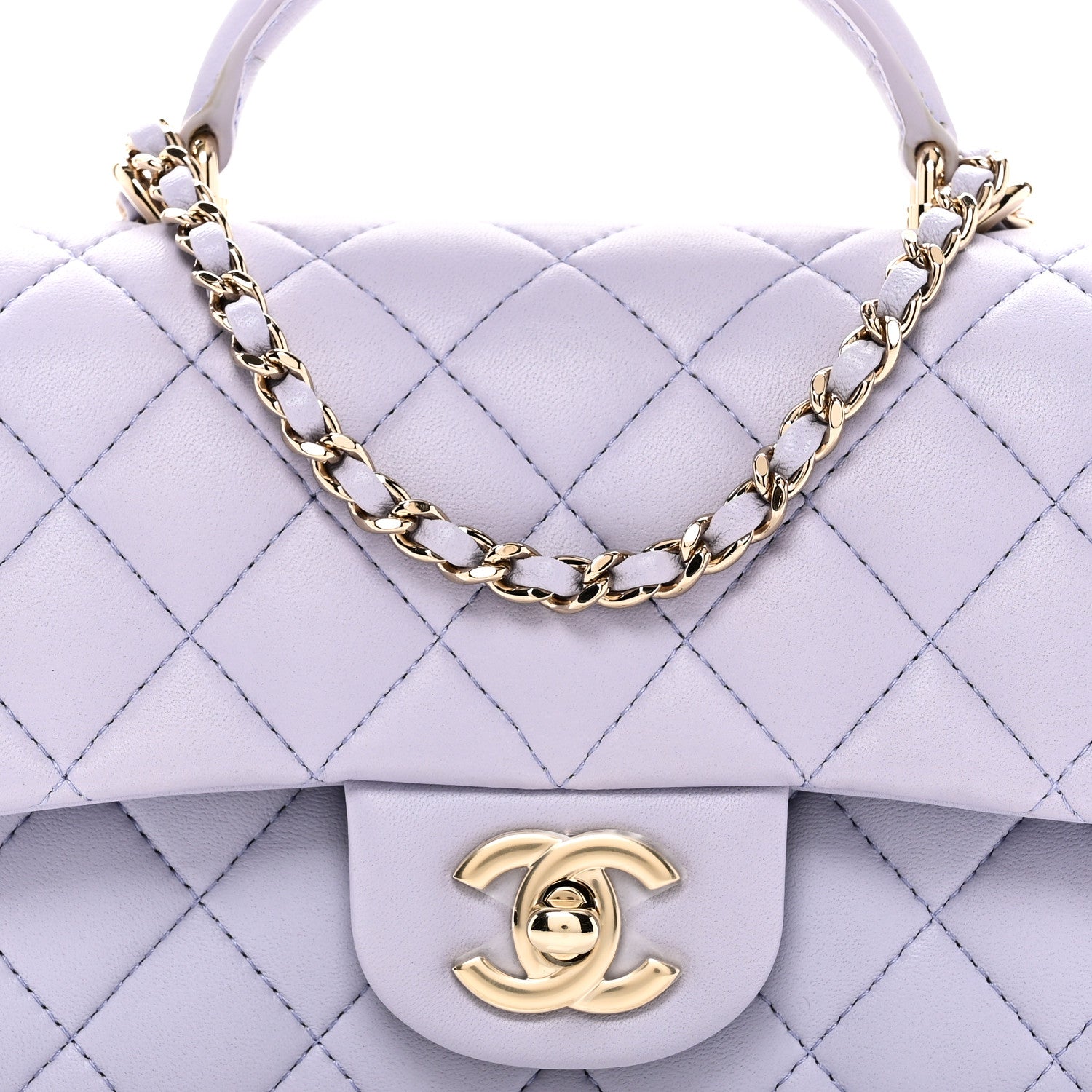 Chanel Lambskin Quilted Mini Top Handle Rectangular Flap Light Purple 8 of 10