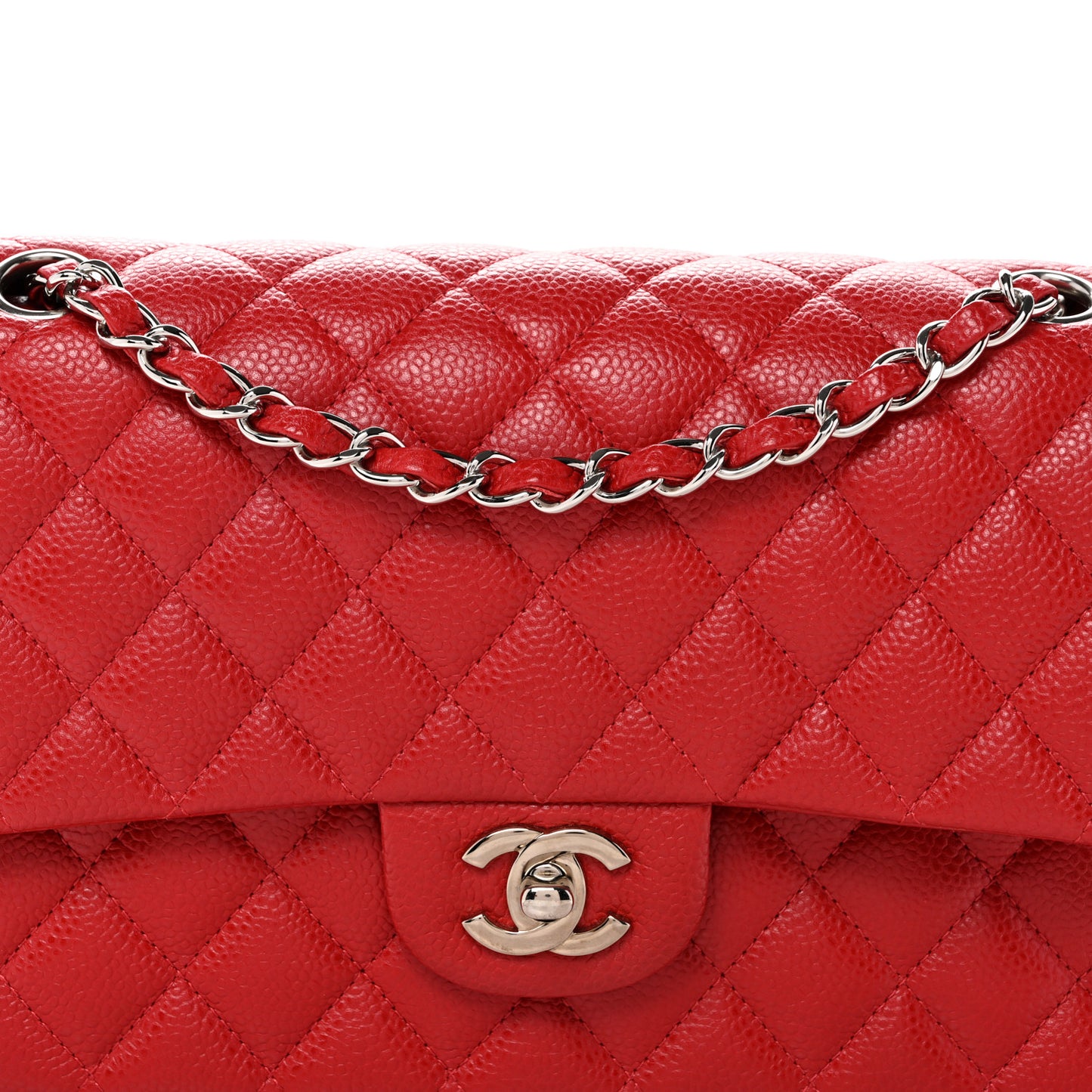 Caviar Quilted Medium Double Flap Red