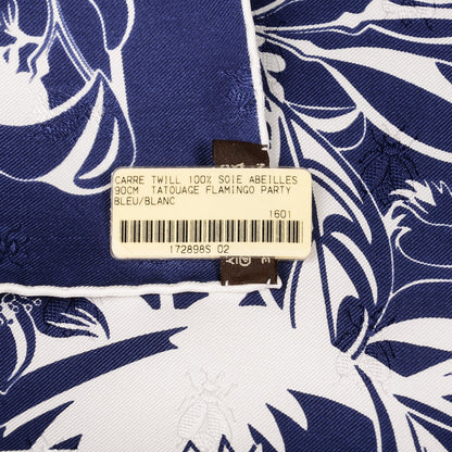 Hermes Silk Tatouage Flamingo Party Scarf 90 Bleu Blanc 6 of 6