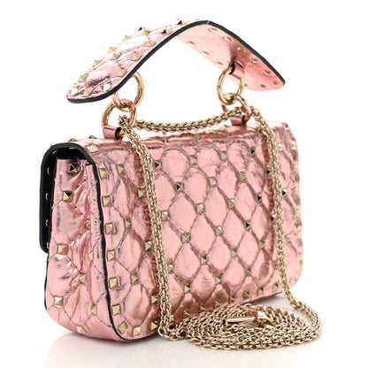 Valentino Garavani Metallic Wrinkled Lambskin Small Rockstud Spike Shoulder Bag Lipstick 3 of 9