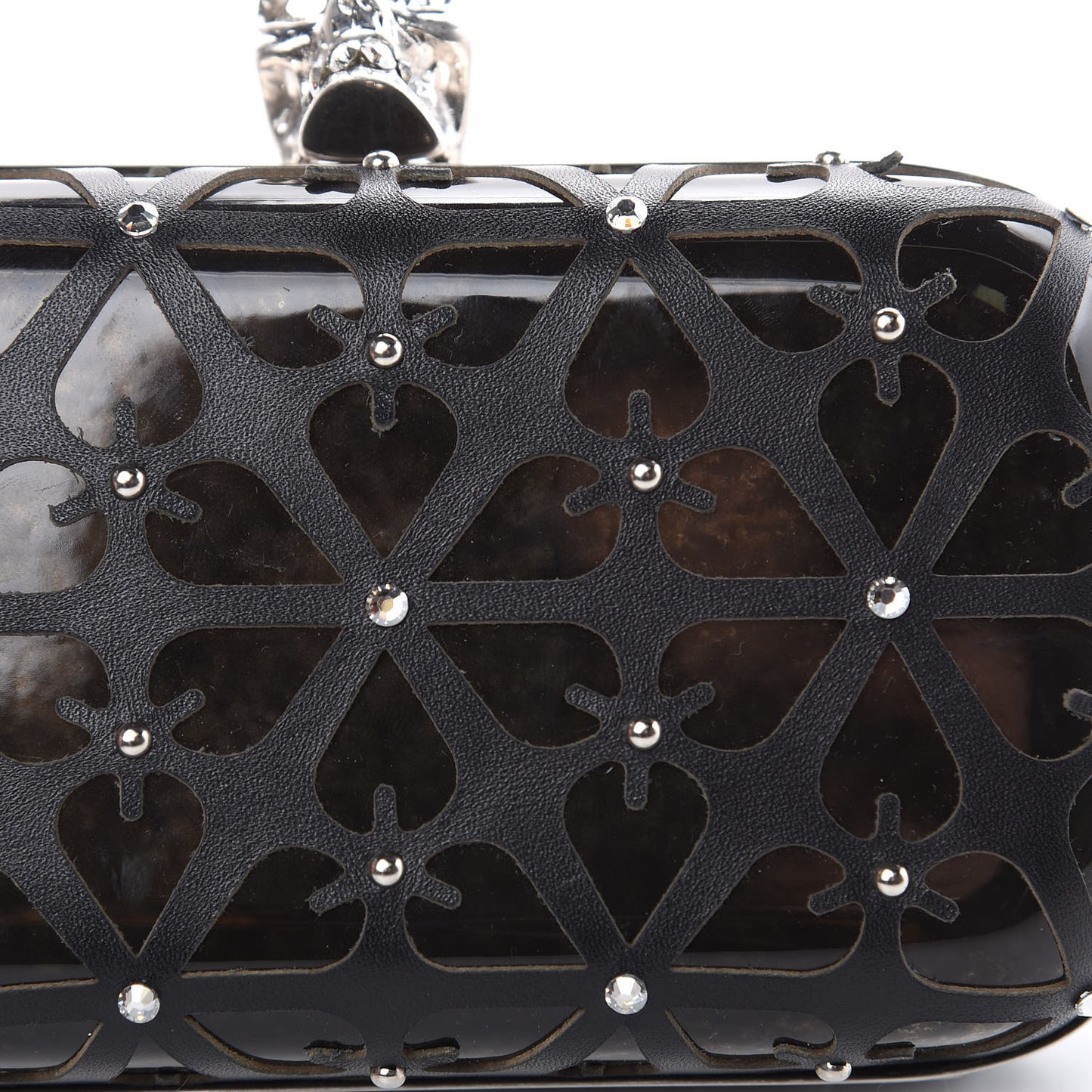 Lambskin Cutout Embellished Skull Box Clutch Black