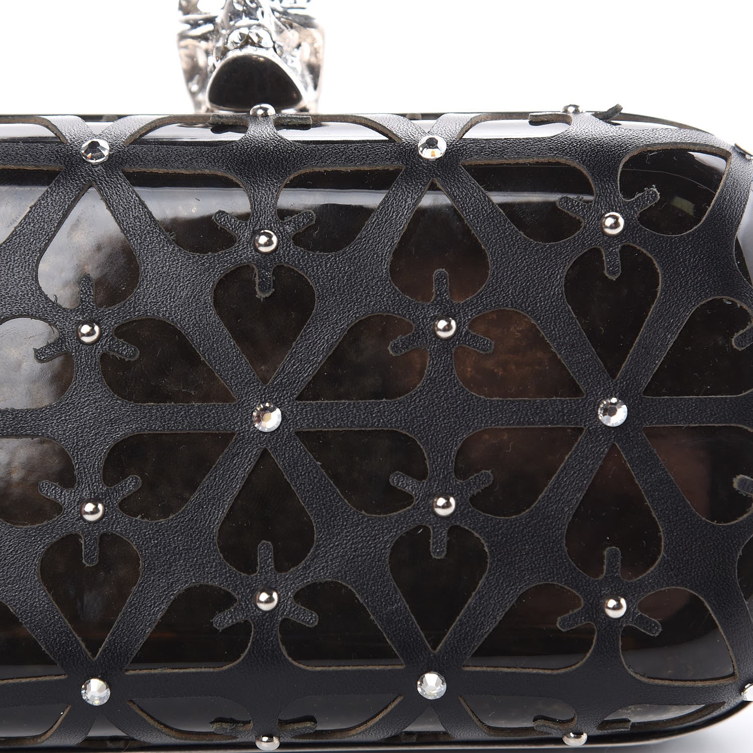 Alexander McQueen Lambskin Cutout Embellished Skull Box Clutch Black 9 of 10