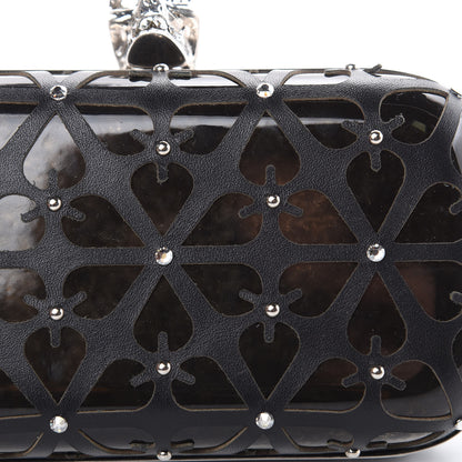 Alexander McQueen Lambskin Cutout Embellished Skull Box Clutch Black 9 of 10