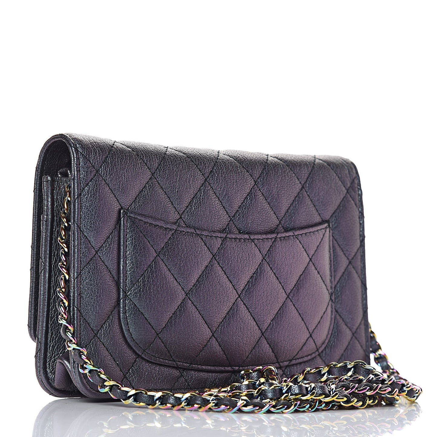 Iridescent Goatskin Quilted Wallet On Chain WOC Purple