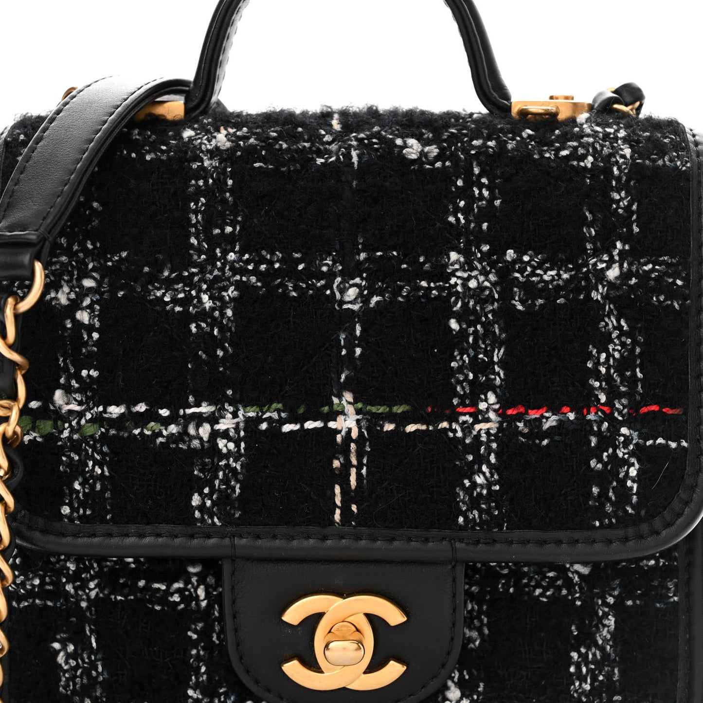 Tweed Calfskin School Memory Mini Top Handle Flap Black White Red Green Beige