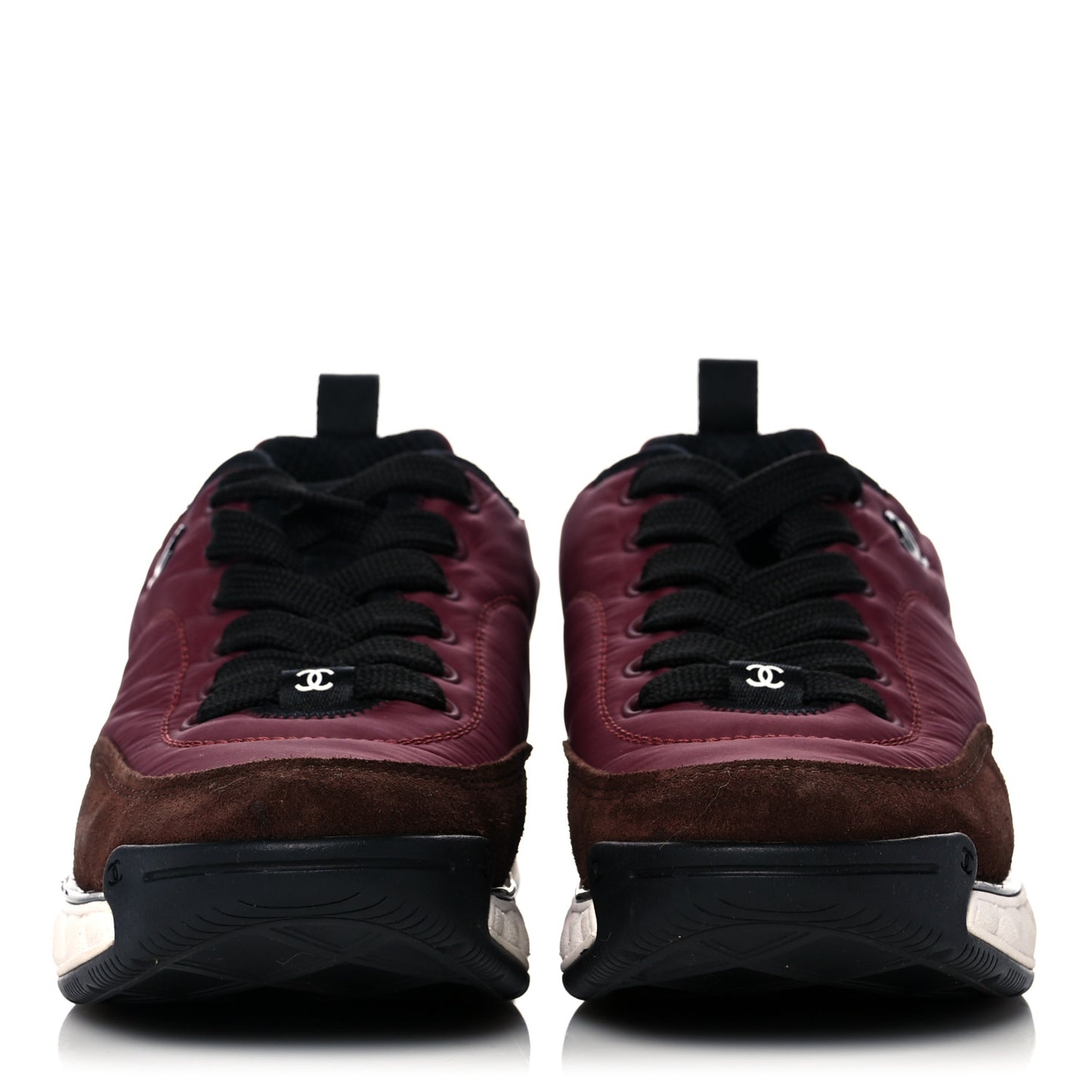 Nylon Suede Calfskin CC Sneakers 38 Burgundy