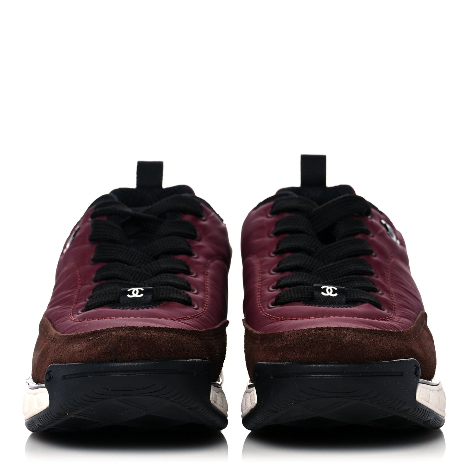 Chanel Nylon Suede Calfskin CC Sneakers 38 Burgundy 2 of 10