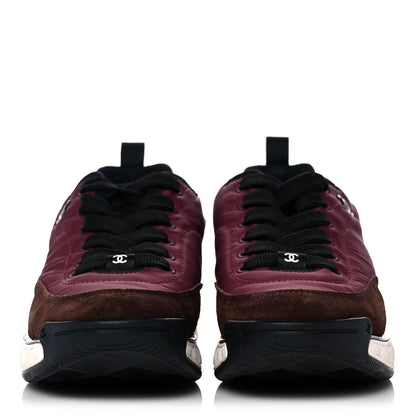 Chanel Nylon Suede Calfskin CC Sneakers 38 Burgundy 2 of 10