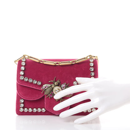 Gucci Velvet Crystal Mini Bee Broadway Shoulder Bag Light Raspberry Rose 3 of 9