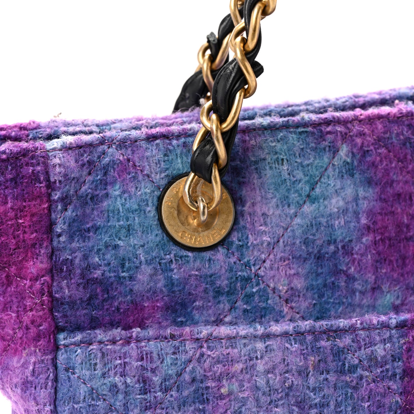 Wool Tweed CC Tote Purple Black Blue